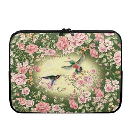 TSOVTHRID Hummingbird Pink Rose Flowers Print 17 Inch Computer Carrying Case Protective Laptop Bag with Zipper
