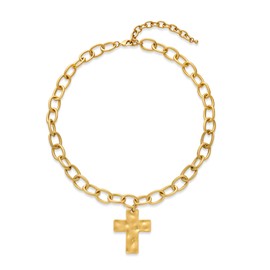 TOVABA Chunky Cross Necklace Gold Thick Cuban Chain with Big Bold Hammered Cross Vintage Matte Gold Statement Necklace for Women