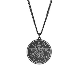 VASSAGO Vintage Hebrew Esoteric Tetragrammaton Necklace Stainless Steel Pentagram Talisman Name God Pendant Jewellery for Men Women, Stainless Steel, No Gemstone