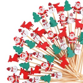 WILLBOND 200 Pcs Christmas Cocktail Picks 4.7 Inch Xmas Tree Assorted Fruits Bamboo Toothpicks Appetizer Picks Decorative Toothpicks Christmas Food Picks Christmas Skewers for Decor(Snowman)