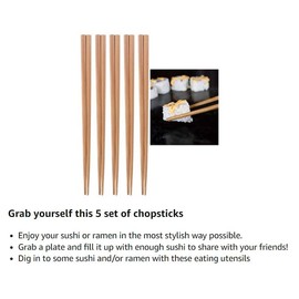 Luxxii 9.5" Natural Chinese Bamboo Wooden Chopsticks Set Reusable Classic Style Wood Chopsticks (5 Pairs)