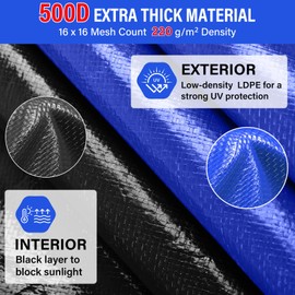 12 x 18 FT Oval Pool Cover 500D Extra Thick Above Ground Pool Cover Blue