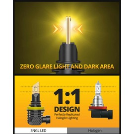SNGL H11/H8/H16 LED Fog Light Bulbs or DRL, 3000K Amber Yellow, 13000LM Per Set, 500% Brightness, Fanless, for Fog Light or Powersport, Pack of 2