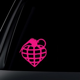 Heart Hand Grenade Car Decal / Sticker - HOT PINK