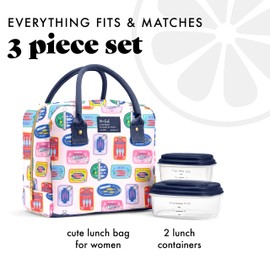 Fit & Fresh Lunch Bag For Women, Insulated Womens Lunch Bag For Work, Leak Resistant & Stain-Resistant Large Lunch Box For Women With Containers, Zipper Closure Bloomington Bag, Multicolored Sardines