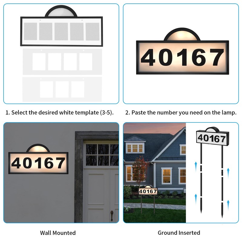 Solar House Numbers for Outside, Aqonsie Solar Powered Address Sign