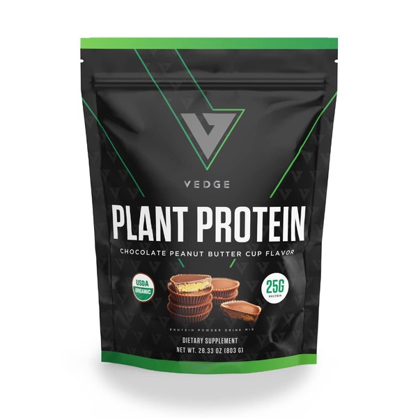 vedge Certified Organic Plant Protein Chocolate Peanut Butter Cup (20 Servings) - Plant-Based Vegan Protein Powder, USDA Organic, Gluten Free, Non Dairy Nutrition Plant Protein