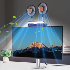 THRRLY Desktop Fan with LED Lights, Monitor Clip on Fan with 2 Rotatable Heads, 3 Speeds Office Desk Fans Small Quiet Sturdy Adjustable Clamp, Strong Wind Personal Cooling Fans for Laptop, Desktop.