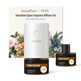 SenseFlow Space Fragrance Diffuser SF101 - Adjustable Natural Atomizer Essential Oil Kit with 40-Day Long-Lasting Aroma, LED Light, Ideal for Home, Hotel, Studio - Golden Warmth