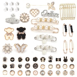 zgiraloca Charms for Socks Shoes,60pcs Bling Brooches and Safety Pins for Women,Pearl Charm Brooch Sock Shoe Pin Making Gold Jewelry Accessories