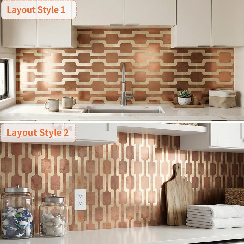 OYASIMI 60pcs 3D Metallic Look Peel and Stick BacksplashTiles,Retro Brown