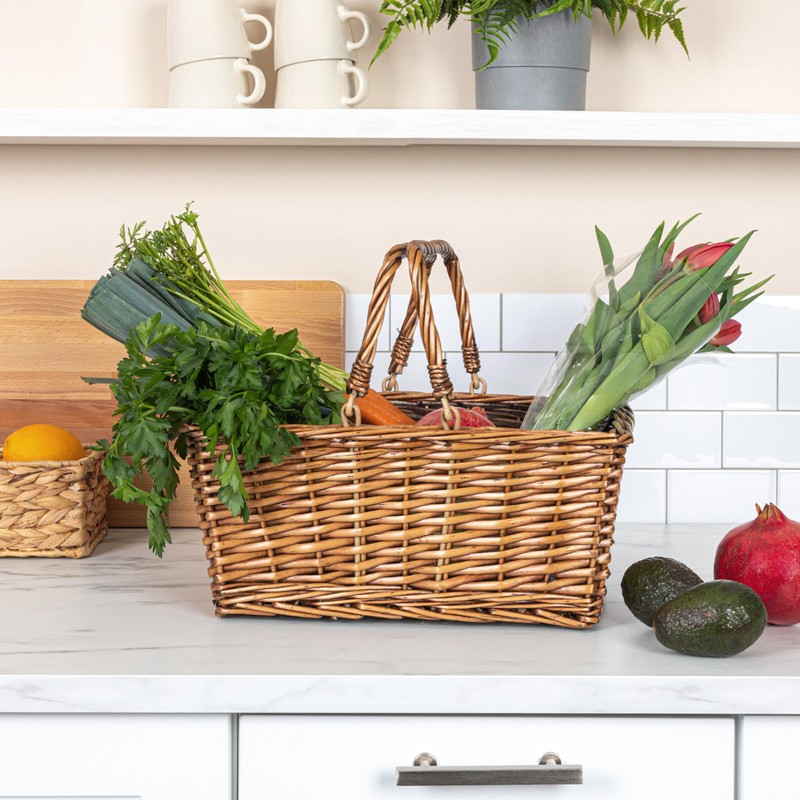 Household Essentials Woven Market Basket, Handwoven Willow Weave, Stylish Handles