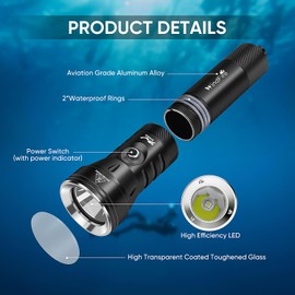 WINDFIRE High-Power Dive Lights Scuba Diving Flashlight – IPX8 Waterproof Underwater Flashlight with Power Indicator, 4 Modes, Ultra-Bright Dive Torch for Night Diving & Ocean Exploration