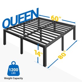 Avenco Queen Bed Frame - 14 Inch High Metal Platform Bed Frame Queen Size with Storage Space Under Bed, Heavy Duty Steel Slat Support, No Box Spring Needed, Easy Assembly
