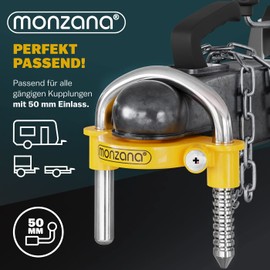 Monzana® Anhängerschloss für gängige Anhängerkupplung einfache Montage Diebstahlschutz Diebstahl Anhänger Sicherung 2 Schlüssel Kreuzschloss gelb