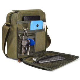 Bolso bandolera de lona para hombre, estilo casual, para llevar en el pecho, para viajes, con varios bolsillos, Verde ejército, Estandar