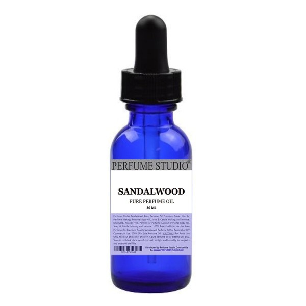 Sandalwood Perfume Oil Premium Cosmetic Grade. Use for Perfume Making, Personal Body Oil, Soap & Candle Making and Incense; 1oz Cobalt Glass Dropper Bottle. Pure Undiluted, Alcohol Free Fragrance Oil
