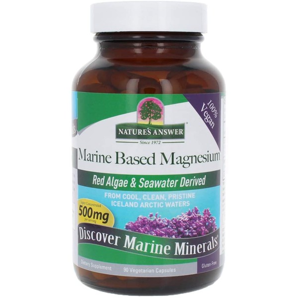 Nature's Answer Marine Based Magnesium, Super Concentrated 500mg | Plant Based | Red Algae & Seawater Derived | Alcohol-Free & Gluten-Free | Vegetarian Capsules 90ct