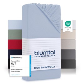 Blumtal Basics Cotton Fitted Sheets, Set of 2, 90 x 200 cm, 100% Cotton Bed Sheet, Oekotex Certified, Up to 25 cm Mattress Height, Light Blue