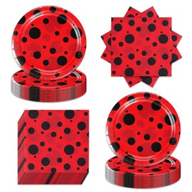 40Pcs Ladybug Party Supplies for 20 Guests - Ladybirds Party Plates and Napkins Black Red Bug for Boys Girls Baby Shower Party Decorations