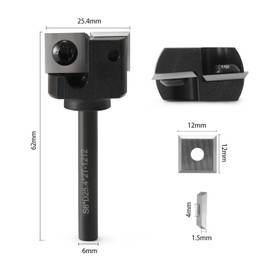 HOZLY Face Milling Cutter 6 mm Shank with 10 Interchangeable Carbide Blades (12 x 12 x 1.5 mm), 2 Flutes CNC Face Cutter 25.4 mm Diameter, 6 mm Face Milling Cutter Router Cutter Flat Cutter Surface