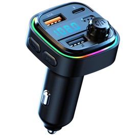 Knocery Bluetooth Car FM Transmitter, Bluetooth Adapter for Car, Radio, Music Player, MP3, Quick Charge USB and Type C QC3.0, Hands-Free Calling, Multi-Colour
