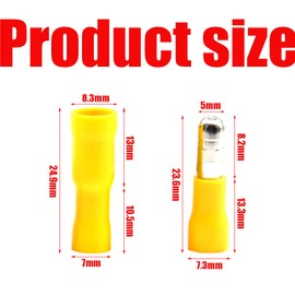 Hocansen 100 Pieces Bullet connectors 12-10 AWG Female/Male Bullet Crimp Connector Terminals (Yellow/PZ)