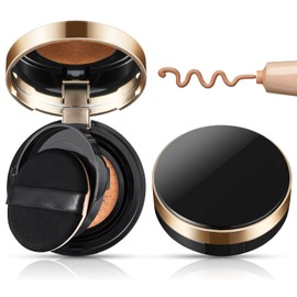 2 Pieces Empty Cushion Foundation Box Portable Cushion Puff Box Refillable Powder Puff Box Empty Powder Container with Sponge Powder Puff for Women Travel Vacation, Black, 0.5 oz