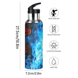 xigua Red And Blue Fire Water Bottle with Straw Lid 20 oz - Vacuum Insulated Stainless Steel Water Bottles Leakproof Water Flask for Fitness Sports Outdoor