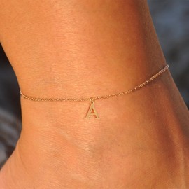 ASCOMY Ankle Bracelets for Women 14K Gold Plated Initial Anklets for Women Dainty Gold Anklets Initial Ankle Bracelets Cute Initial Pendant A Anklets Summer Beach Foot Chain Jewelry Gifts