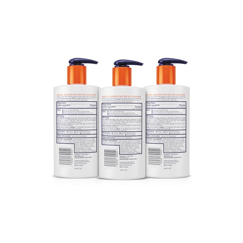 Biore Ice Cleanser Face Wash, Blemish Fighting Cleanser Clears And