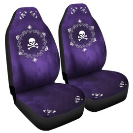 Bulopur Skull Flowers Purple Print Automobile Front Seat Cover, Automotive Seat Cover Accessories, Breathable Front Car Seat Cover Pack of 2