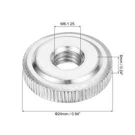 sourcing map 20Pcs M8 Knurled Thumb Nuts, Carbon Steel Round Knurled Flat Head Through Hole Handle Nut, Lock Adjusting Nuts, Thin Type, Nickel Plated, Silver