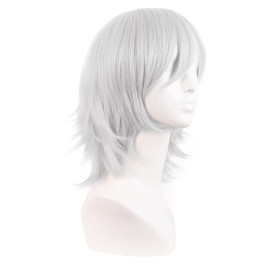 MapofBeauty 14 Inches/35 cm Short Cosplay Anime Wig with Pony Wolf Tail Synthetic Hair Fibres for Parties Wig (Silver)