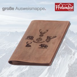 FFelsenfest Gun Licence Folder with Hunting Motifs ID Card Cover DIN A6 Case for Hunting Licence, Inspection Licence, Gun Owning Card, brown, Vintage