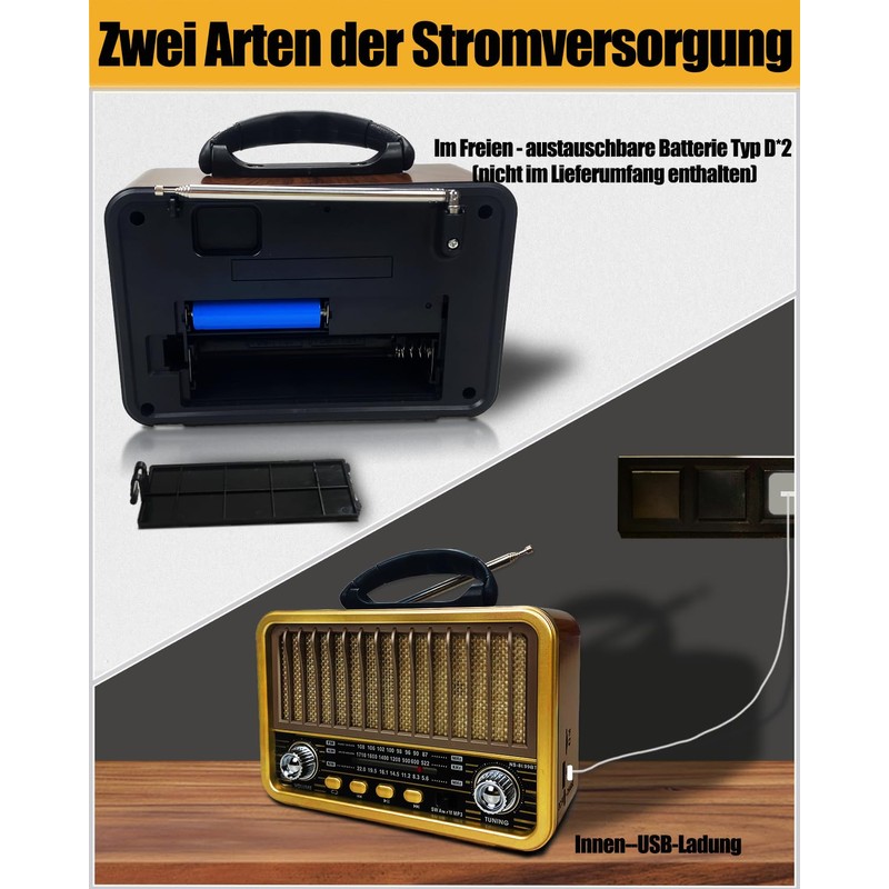 AM/FM/SW Retro Radio with USB/TF/AUX Function