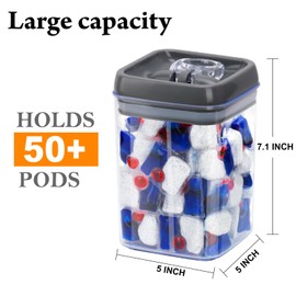 Beccis Dishwasher Pod Holder with Lid Laundry Pods Organizer 1.7L Large Capacity Airtight Food Storage Container, Clear Plastic Pantry Organization