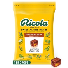 Ricola Original Herb Cough Drops, 115 Count, Cough Suppressant & Throat Relieving Drops with Naturally Sourced Menthol, Pleasing Herbal Taste for Coughs & Throat Irritation Symptom Relief