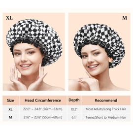 mikimini Large Shower Cap for Women Long Hair,Double Layers Waterproof, Reusable,Washable,Non-fading,Stretchy,Elegant Chessboard Design( Pack of 1 )