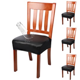 Treaful Dining Chair Covers Set of 4, 4 Pcs Seat Covers for Chairs, Adjustable Dining Chair Seat Covers Seat Protectors with Elastic Ties for Kitchen Dining Room Hotel Housewarming Gifts-Black