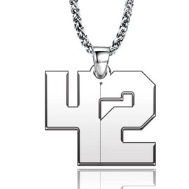 LuxglitterLin Sports Inspirational Large Number 42 Necklace Stainless Steel 25mm High Pendant Jewelry for Men 3mm Wide Wheat Chain