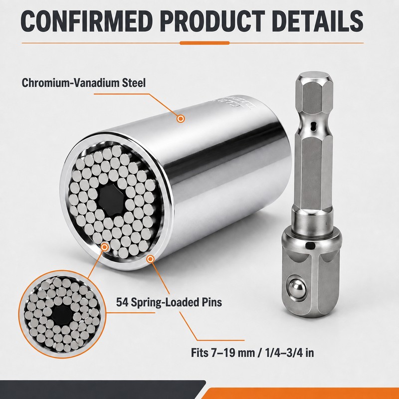 2 Pack Universal Socket Wrenches, 7–19 mm 54-Pin Adjustable Grip