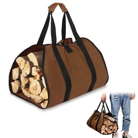 yotutun Large Firewood Carrier, Waterproof Wood Basket, Firewood Bag, Carry Bag Made of Waxed Oxford Fabric, Heavy Duty, Firewood Storage, Wood Carrier with Reinforced Handles, Large Capacity
