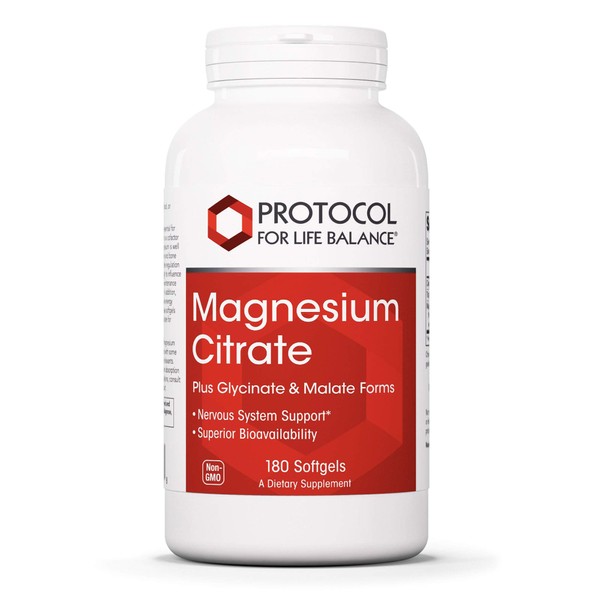 Protocol For Life Balance - Magnesium Citrate - Plus Glycinate and Malate Forms - Nervous System Support While Promoting Healthy Cells and Metabolism - 180 Softgels