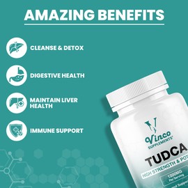 Vinco Tudca 1200mg - 60 Capsules - Tauroursodeoxycholic Acid - Advanced Liver Detox & Repair - Supports Healthy Bile Production, Improves Digestion & Strengthens Immune System - Made in UK