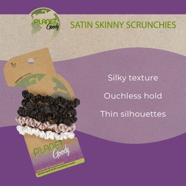 GOODY Planet Ouchless Satin Skinny Scrunchies 5ct Black,Cream,and Blush