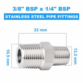 ERGAOBOY 5pcs 1/4" BSP Male Thread x 3/8" BSP Male Thread Forged Stainless Steel Reducer Hex Nipple Connector SUS 304 Pipe Fittings