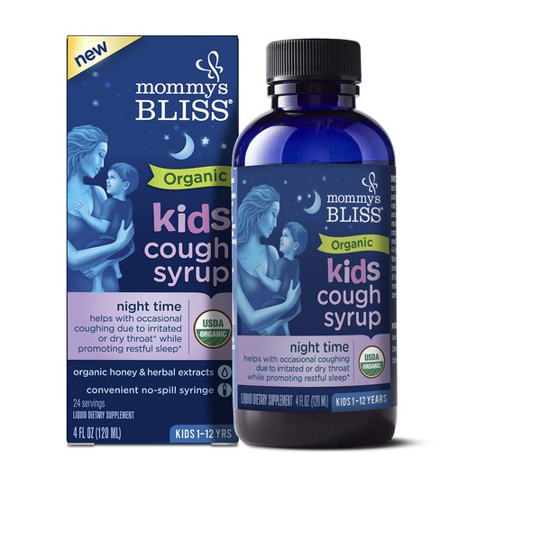 Mommy's Bliss Kids Organic Cough Syrup for Night Time with with Honey, Chamomile, Ages 1 Year+ 4 Fluid Ounce