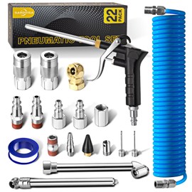 SARDVISA 22-Packs Air Compressor Accessories Kit, 25FT Upgrade Repairable PU Air Hose with 1/4'' NPT Air Tool Kit, Air Blow Gun/Air Chuck/Tire Gauge, Pneumatic Tool Set