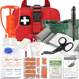 VIIDOO Ifak Trauma Kit for Duty Belt, Tactical Emergency First Aid Bleeding Control Ifak Kit, Snake Bite Kit, Bee Sting Kit, Venom Extractor Suction Pump, Bite and Sting First Aid Supplies (Red)